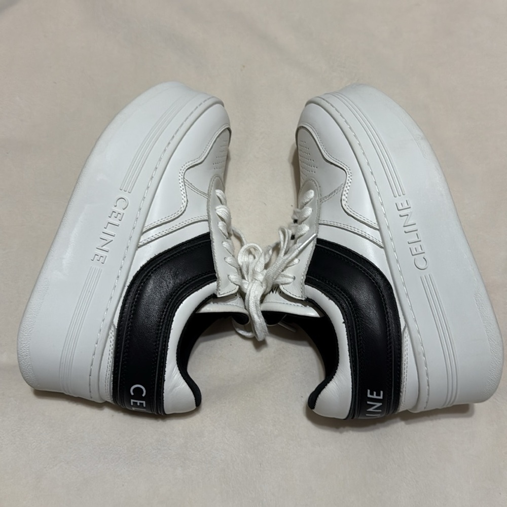 CELINE Block Wedge Calfskin Optic White / Black Sneakers